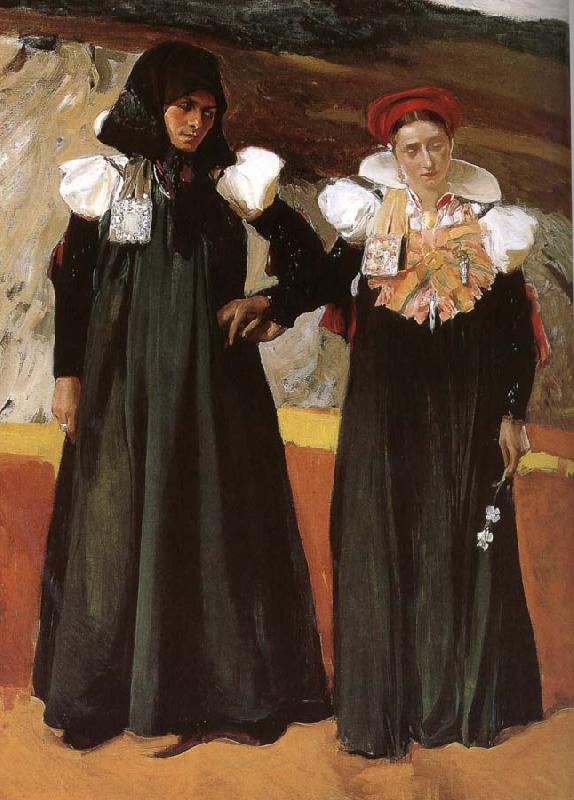 Joaquin Sorolla Two women wearing traditional costumes Aragon oil painting image